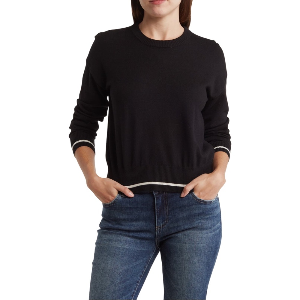 NWT Splendid Women's Luxe Black‎ White Stripe Preppy Sweater Size XL MSRP $148